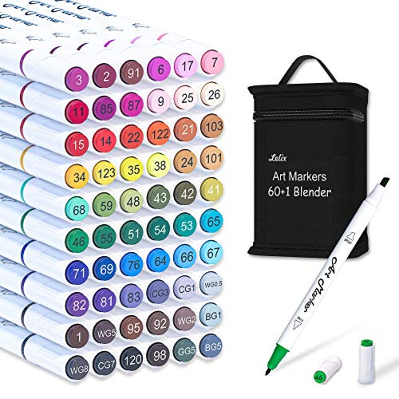 Lelix 61 Colors Alcohol Art Markers, 60 Colors Plus 1 Blender Dual Tip  Permanent Marker Pens Highlighters Perfect for Kids Adults Artist Drawing  Sketching Card Making & Coloring Books